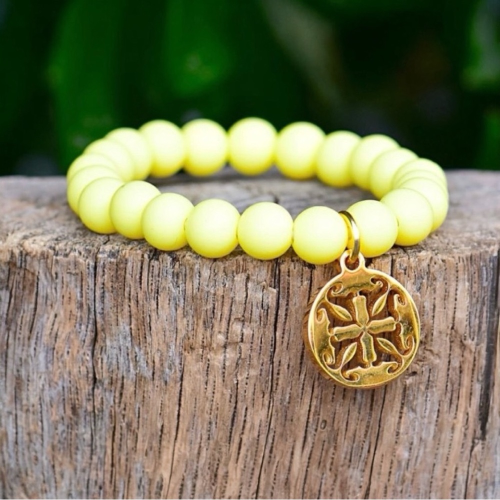 Rustic Cuff Catherine Gold Beaded Bracelet in Yellow